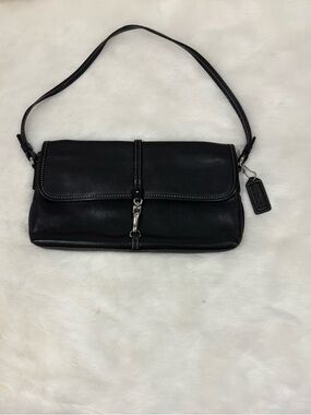 Coach Black Leather Shoulder Bag with Silver-Tone Hardware